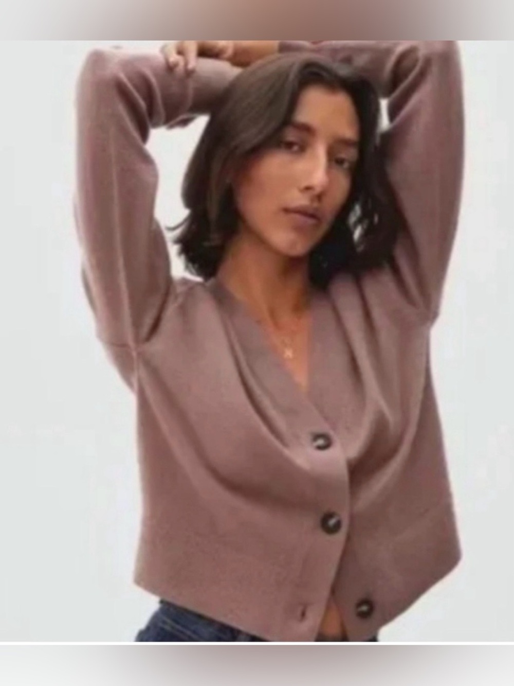 Everlane Dusty Rose Button-Front V-Neck Cardigan